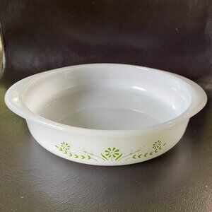 Vintage Glasbake Green Daisy 8" Milk Glass Casserole Baking Dish